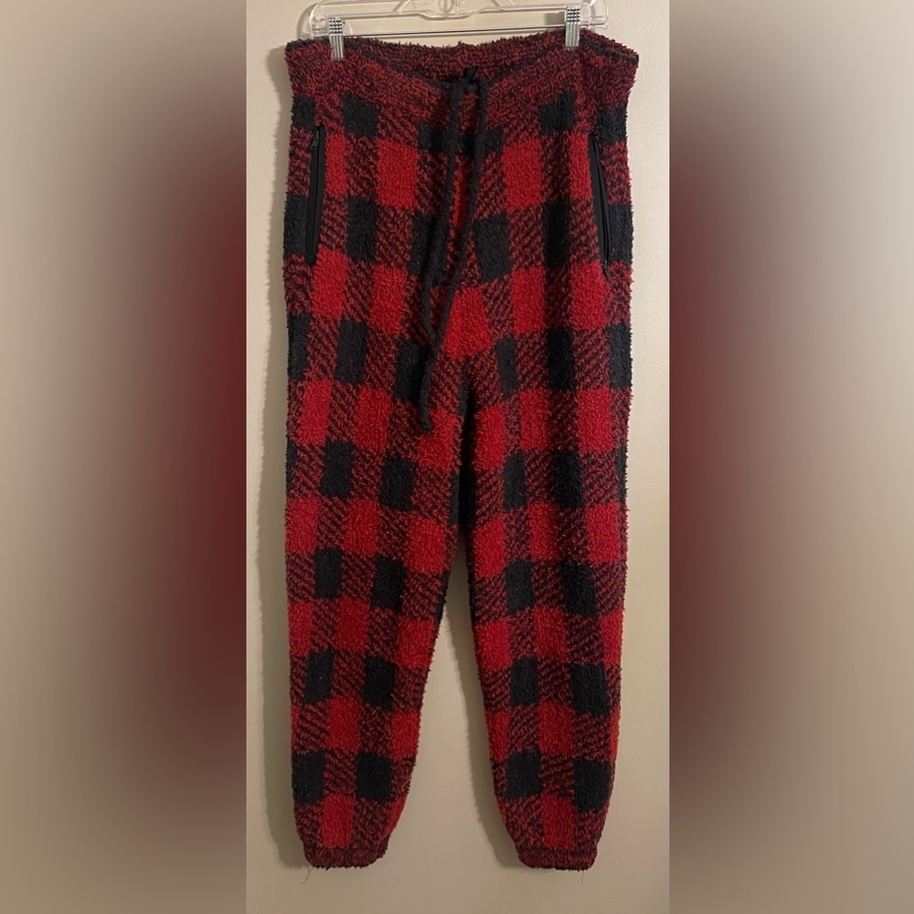 SKIMS Red and Black Plaid Unisex Joggers